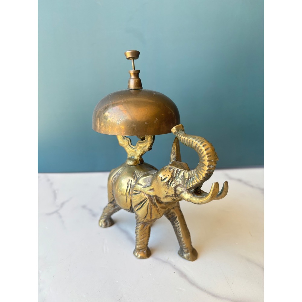 Vintage Brass Elephant Service Bell Hotel Desk Reception Counter Ringer Figurine
